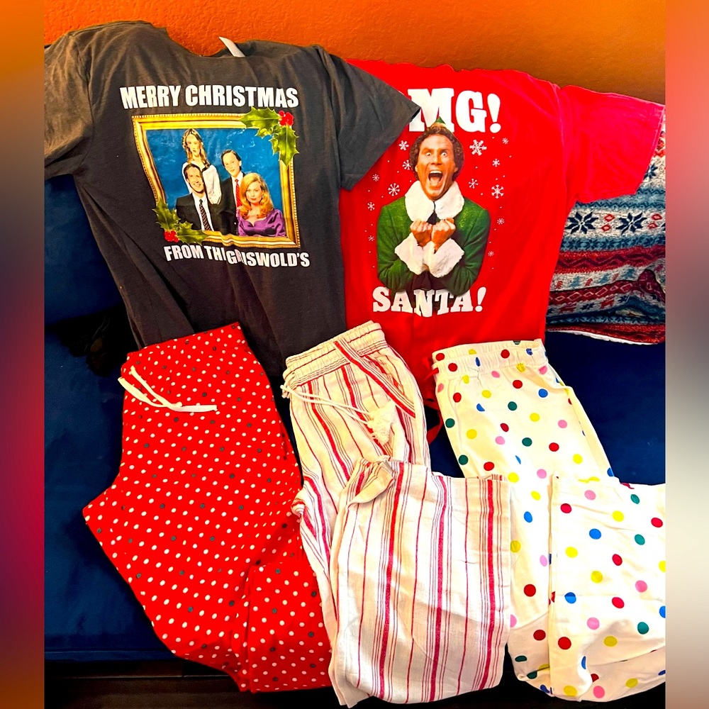 🎅NWOT & EUC UNISEX HOLIDAY CHRISTMAS VACATION ELF HOLIDAY PAJAMA LOT T-SHIRT